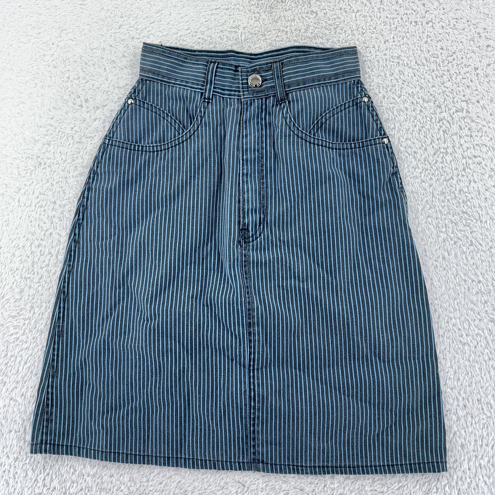 Vintage 90s Gitano Striped Denim High Waisted Skirt Womens ACTUAL 22 Y2K